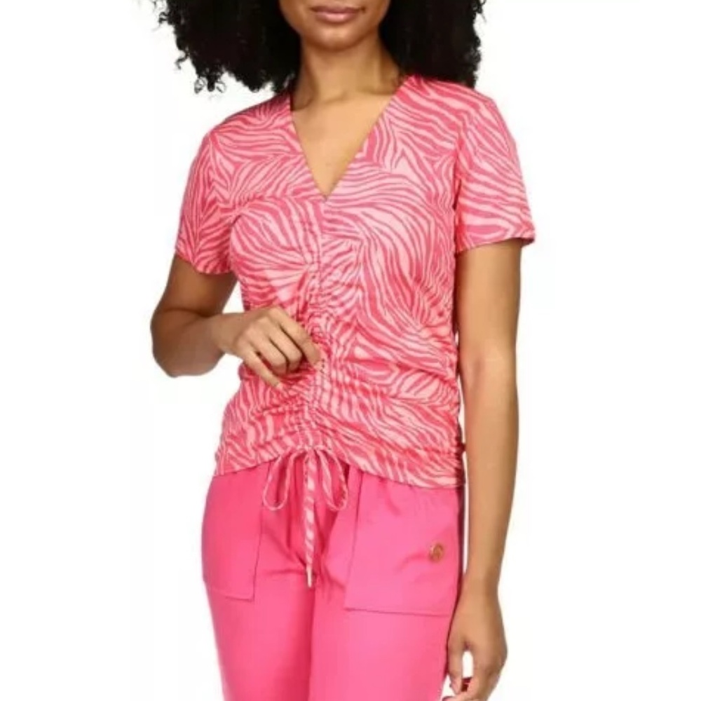 Pink Zebra-Print Top MICHAEL by Michael Kors Drawstring T-Shirt y2k style Size S